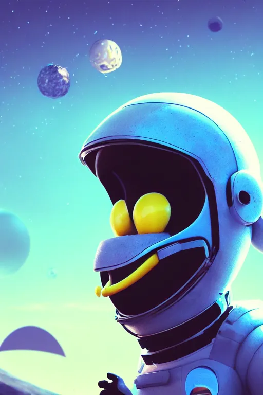 Prompt: a lonely chicken wearing a space suit without helmet in a alien planet, profile picture, digital art, concept art, trending on DeviantArt, highly detailed, high quality, 4K, cartoon, high coherence, path traced, blue sky in the background, octane render, digital painting, no helmet, masterpiece, anatomically correct, hyperrealistic