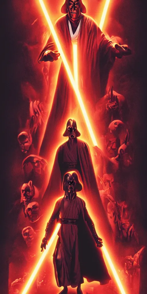 Image similar to a movie poster of jar jar binks who unveils himself as the sith lord the whole time, movie poster, 8 k