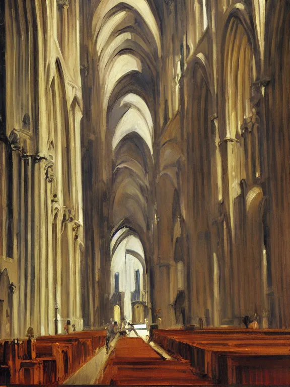 Prompt: the inside of a cathedral by Gregory manchess