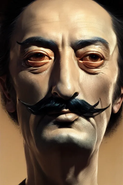 Prompt: ultra detailed face portrait of salvador dali, extremely detailed digital painting, in the style of fenghua zhong and ruan jia and jeremy lipking and peter mohrbacher, mystical colors, rim light, beautiful lighting, 8 k, stunning scene, raytracing, octane, trending on artstation