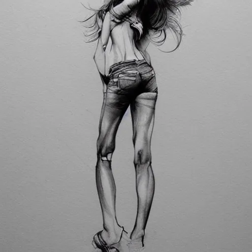 Prompt: hyperrealistic, detailed, cute petite girl, pose, ink, line art by Kim Jung gi