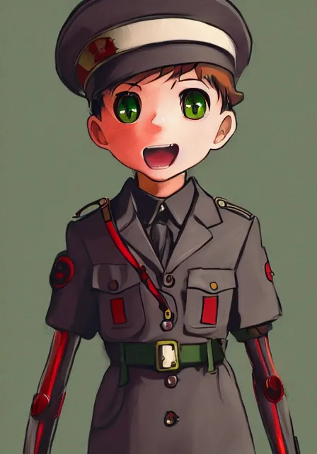 Prompt: beautiful little boy in nazi uniform posing while hold an whip. red, green, blue and gray pallet color. made in abyss art style, inspired by kris from deltarrune, cute detailed artwork, anatomically correct, soft details, ilya kuvshinov, reflection, perfect composition, mobile wallpaper, illumination, digital art, detailed anime soft face