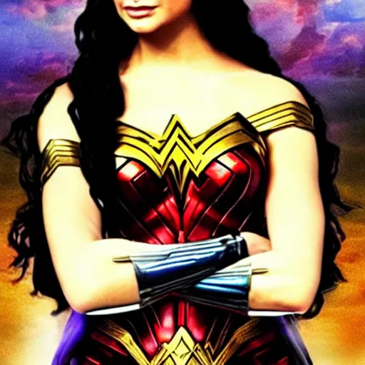 Image similar to wonder woman movie poster but with Mona Lisa