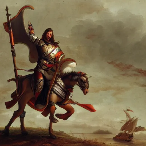 Image similar to crusader riding a goose into battle