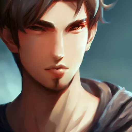 Image similar to detailed beautiful male character art of a protagonist, depth of field, on amino by sakimichan patreon, wlop, weibo high quality art on artstation