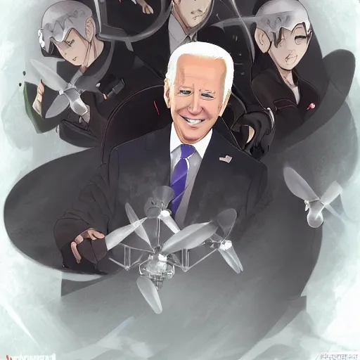 Prompt: Portrait of Joe Biden the Mage of Drones, Anime Fantasy Illustration by Tomoyuki Yamasaki, Kyoto Studio, Madhouse, Ufotable, trending on artstation