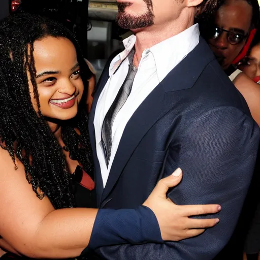 Prompt: kyla pratt hugs robert downey jr. first