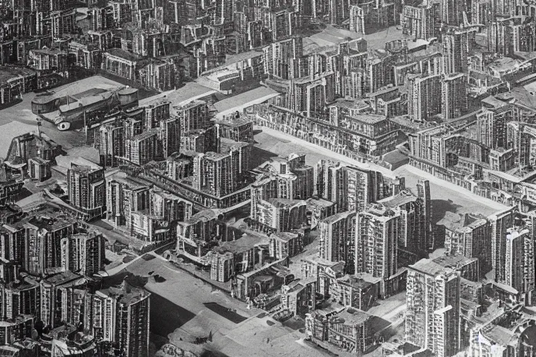 Image similar to satellite image of a soviet city with apartments