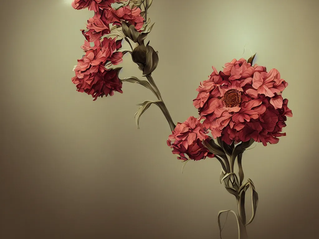 Image similar to retro painting of surreal waiim flower, by bryen frost, highly detailed, hyperrealism, excellent composition, cinematic concept art, dramatic lighting, trending on artstation