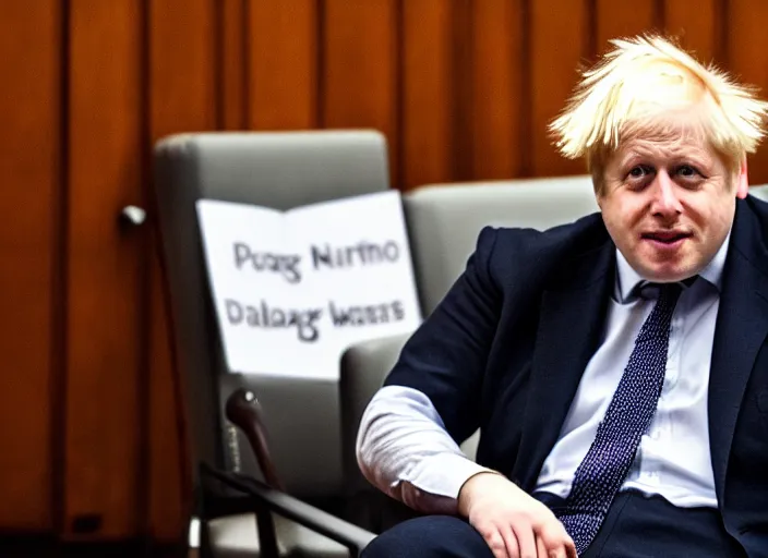 Image similar to Photo of Boris Johnson cosplaying as Dr. Eggman from Sonic series, sitting at the parlament meeting, giving an interview, highly detailed, 4k, HQ