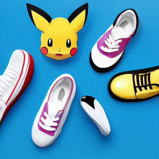 Prompt: shoes in the style of pokemon, product photo