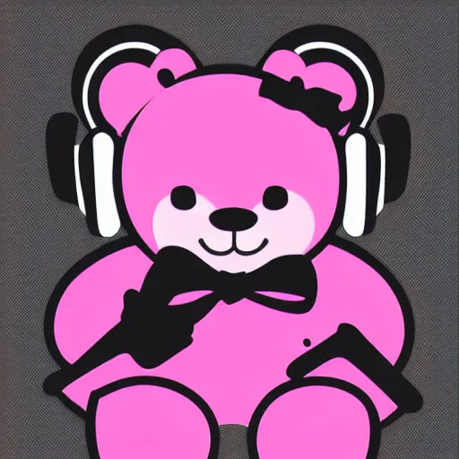 Image similar to a cute pink cuddly bear wearing headphones vector logo