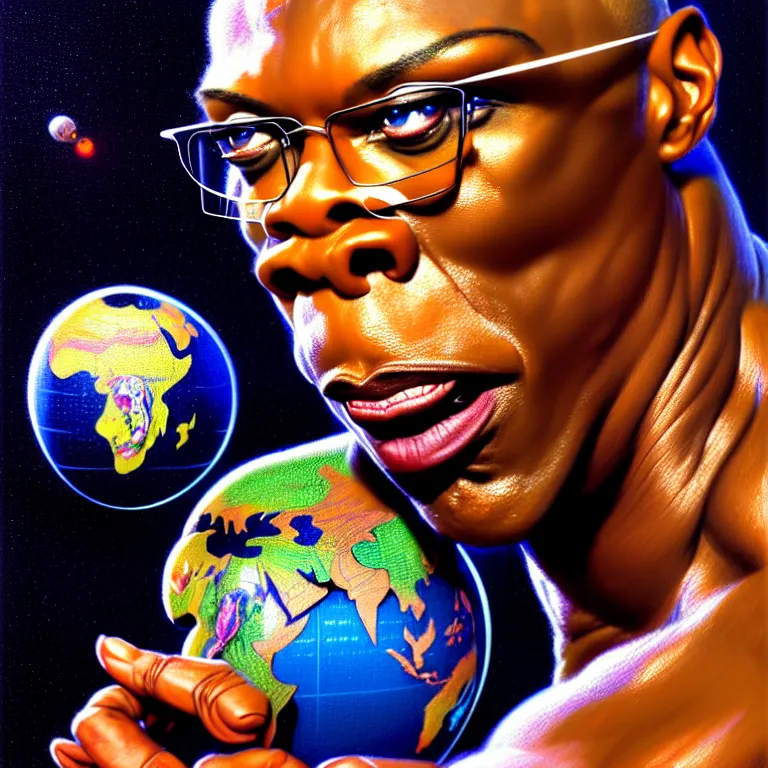 Prompt: epic portrait of slightly muscular ru paul serious wearing short sleeved instructor uniform laser pointing on globe, blueprint, detailed, artstation, concept art, donato giancola, joseph christian leyendecker, wlop, boris vallejo, breathtaking look, highest resolution, extremely detailed beautiful, establishing shot, artistic, hyperrealistic, beautiful face, enhanced hands, octane render