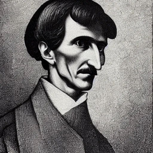 Prompt: painting of nikola tesla by leonardo da vinci