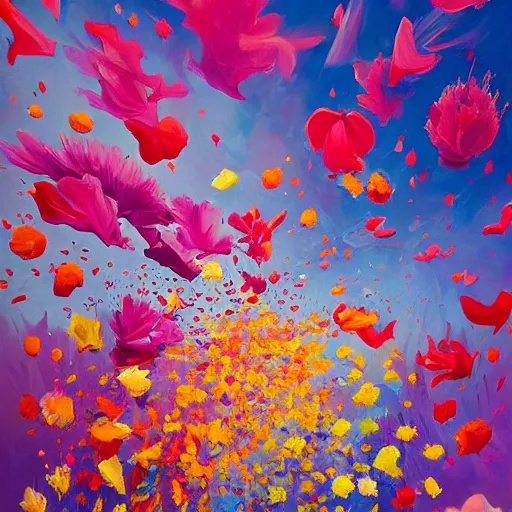 Image similar to a painting of a bunch of flowers floating in the air, a surrealist painting by rhads, james jean, alberto seveso, behance contest winner, psychedelic art, made of flowers, wallpaper, art