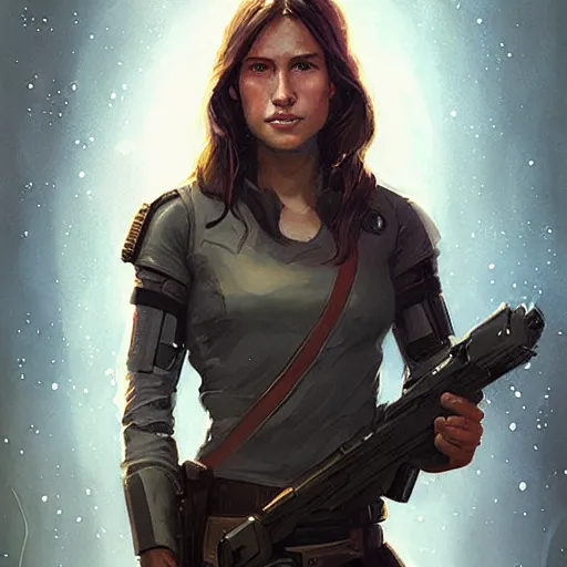 Image similar to portrait of a young woman by greg rutkowski, jaina solo, wearing the tactical gear of the galactic alliance, star wars expanded universe, she is about 1 6 years old, highly detailed portrait, digital painting, artstation, concept art, smooth, sharp foccus ilustration, artstation hq