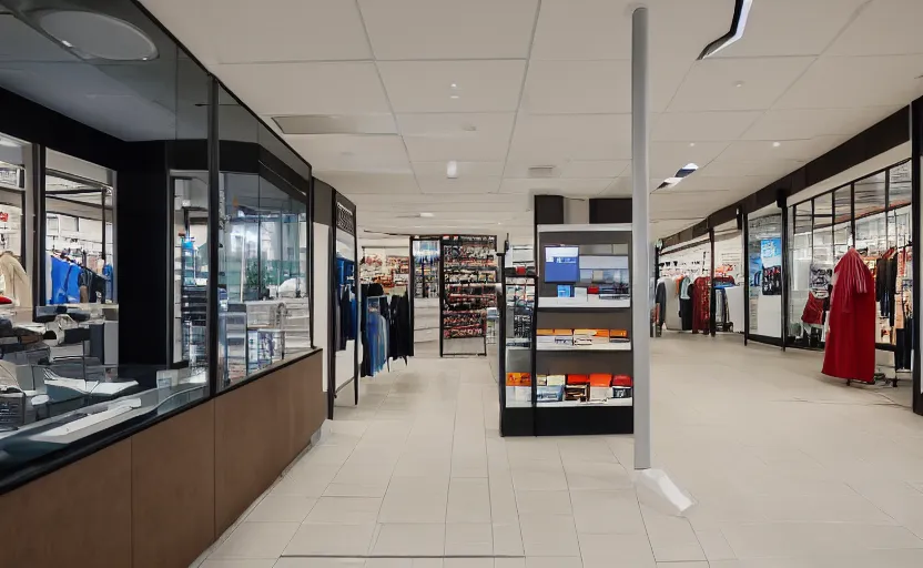 Image similar to retail interior design for a telecom, clean minimalistic canon ts - e 2 4 mm f / 3. 5 l ii ultra - wide tilt - shift lens