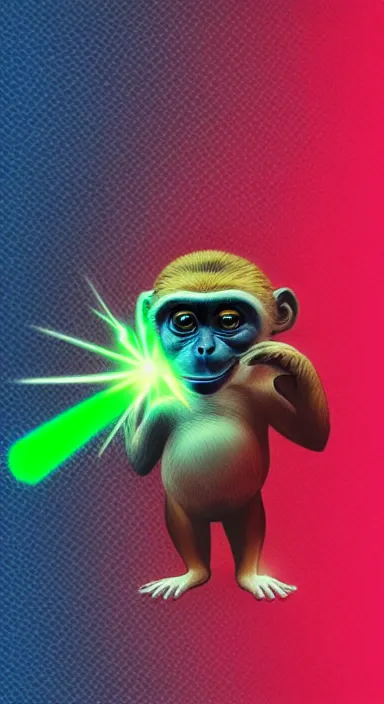 Image similar to “ small monkey with laser gun in large empty space, digital art, super aesthetic, art station trending, award winning ”