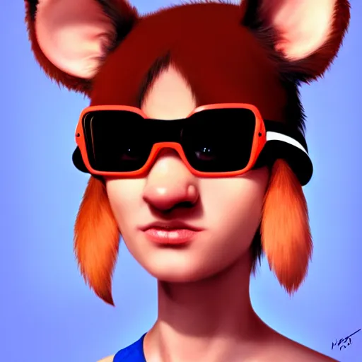 Prompt: character design portrait of an anthropomorphic furry rat girl with rat ears, wearing red blue 3 d glasses, looking at camera, 4 k, concept art, by wlop, ilya kuvshinov, artgerm, krenz cushart, pixiv.