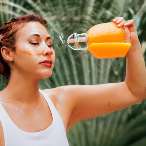 Image similar to a person bathing in orange juice, portrait photograph