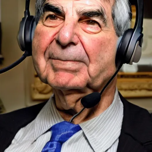 Image similar to michael dukakis wearing a gaming headset