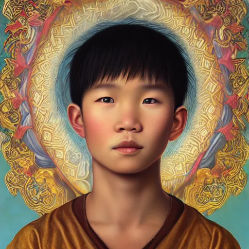 Image similar to a stunning portrait of yakut boy by Evelyn De Morgan and Ross Tran, rossdraws, fresco