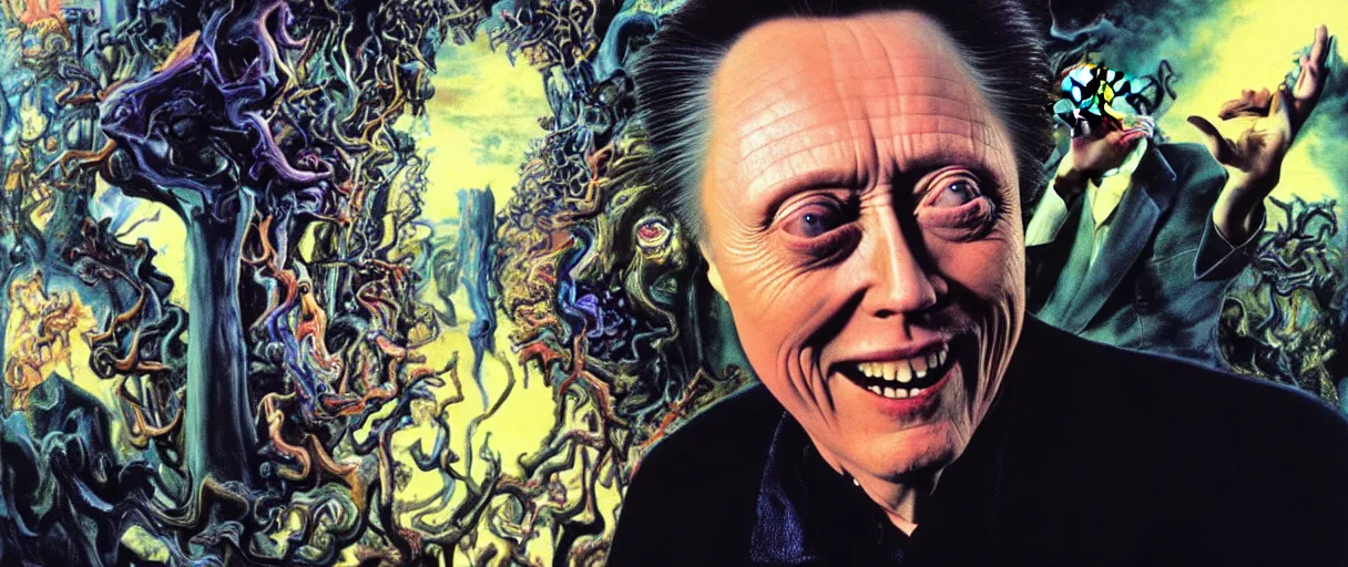 Image similar to neo-surrealist close-up matte painting of old christopher walken pointing and laughing at me wayne barlowe hannah yata very dramatic lighting 8k wide angle shallow depth of field