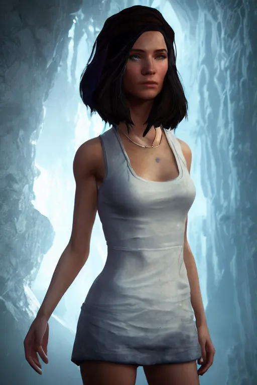 Image similar to Ellie Conrad-Leigh as Zoe the female character from videogame Dreamfall Chapters, photorealism, full body, white ambient background, unreal engine 5, hyperrealistic, highly detailed, XF IQ4, 150MP, 50mm, F1.4, ISO 200, 1/160s, natural light, Adobe Lightroom, photolab, Affinity Photo, PhotoDirector 365, realistic