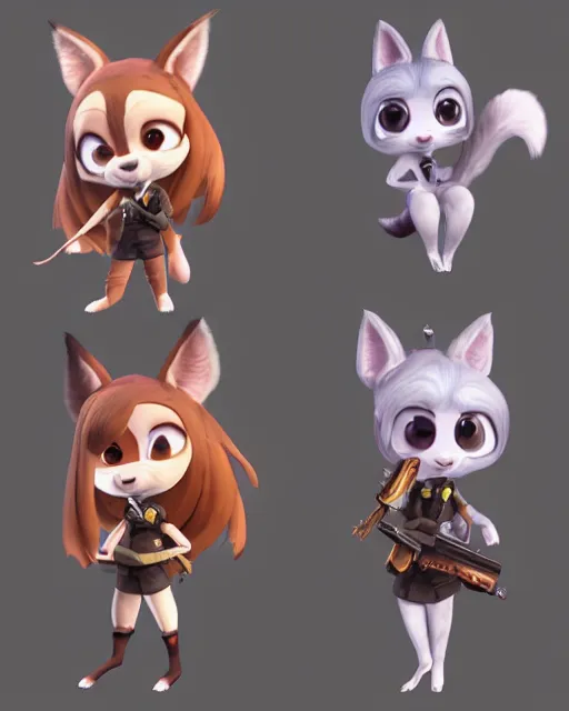 Image similar to female furry mini cute style, highly detailed, rendered, ray - tracing, cgi animated, 3 d demo reel avatar, style of maple story and zootopia, maple story gun girl, fox from league of legends chibi, soft shade, soft lighting