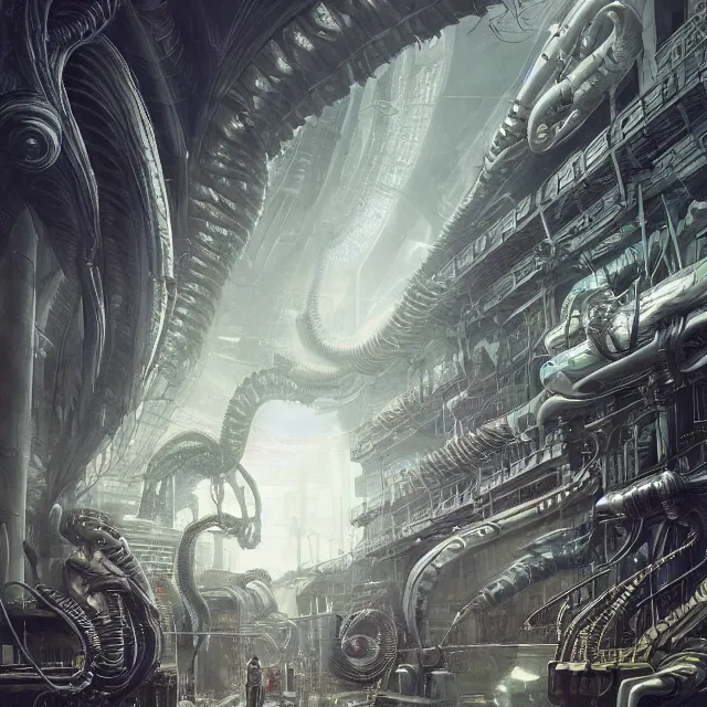Prompt: xenomorph - city, industrial sci - fi, by mandy jurgens, ernst haeckel, james jean
