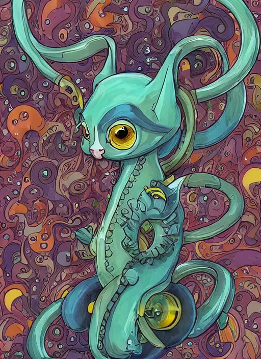 Prompt: cat seahorse fursona wearing headphones, autistic bisexual graphic designer and musician, attractive androgynous humanoid, coherent detailed character design, weirdcore voidpunk digital art by artgerm, akihiko yoshida, louis wain, wlop, noah bradley, furaffinity, cgsociety, trending on artstation, trending on deviantart