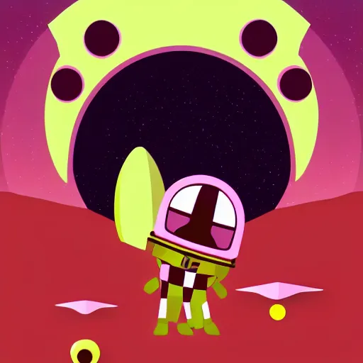 Image similar to cute furry alien 👾 racing 🏁 on mars, style by kurzgesagt