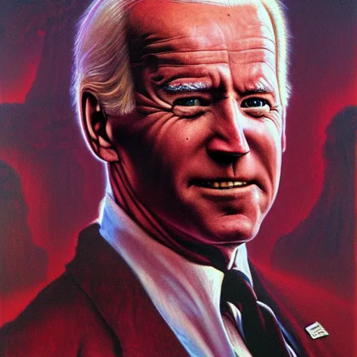 Image similar to epic Joe Biden in pandemonium, demons and souls, portrait, art by Wayne Barlowe, oil on canvas