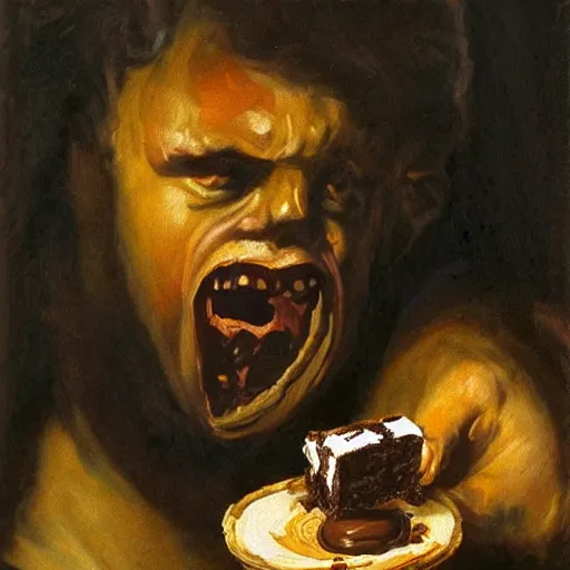 Image similar to saturn devouring a snickers chocolate bar, goya painting, in the style of goya and greg rutkowski, in the style of black paintings, 8 k, highly realistic