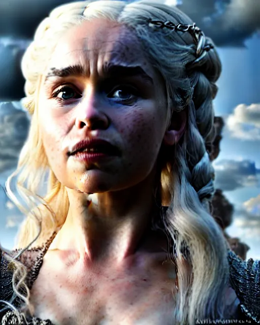 Prompt: emilia clarke as daenerys targaryen character portrait, by don bluth, sci - fi environment, highly detailed, dynamic shadows, 4 k, wallpaper - 1 0 2 4