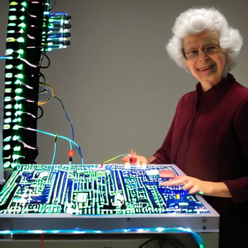 Image similar to the ethereal queen of technology bestows the gift of circuits to humanity.