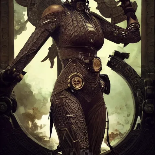 Image similar to wakandan warrior in steampunk style armor, ultra realistic, concept art, intricate details, eerie, horror, highly detailed, photorealistic, octane render, 8 k, unreal engine. art by artgerm and greg rutkowski and alphonse mucha