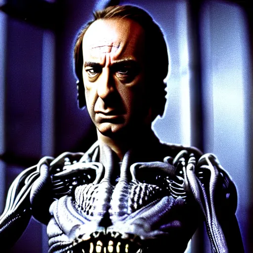 Image similar to film still of saul goodman in aliens, by h. r. giger, very detailed, realistic