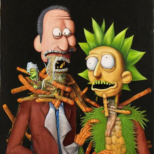 Prompt: a portrait of rick sanchez and morty smith by giuseppe arcimboldo