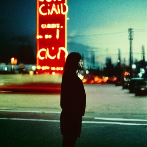 Image similar to Waiting in the car Waiting for the ride in the dark At night the city grows Look at the horizon glow Drinking in the lounge Following the neon signs Waiting for a word Looking at the milky skyline The city is my church It wraps me in its blinding twilight, cinestill 800