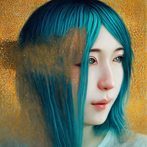 Image similar to cinematic portrait of hatsune miku, intricate, elegant, by alyssa monks, highly detailed, symmetrical face, fine details, masterpiece, trending on artstation