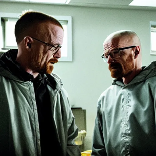 Image similar to walter white and jesse pinkman eating hamburger