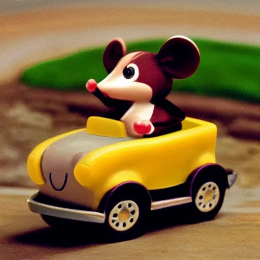 Prompt: tiny mouse driving cheese car, HD, 8k