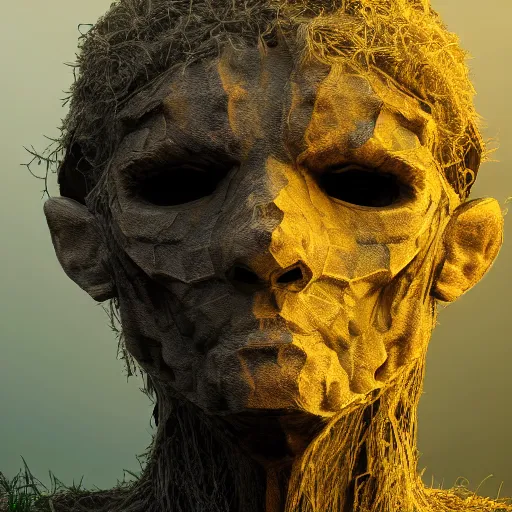 Prompt: beautiful art portrait of a golem made from shale and spanish moss, trending on ArtStation, 4K