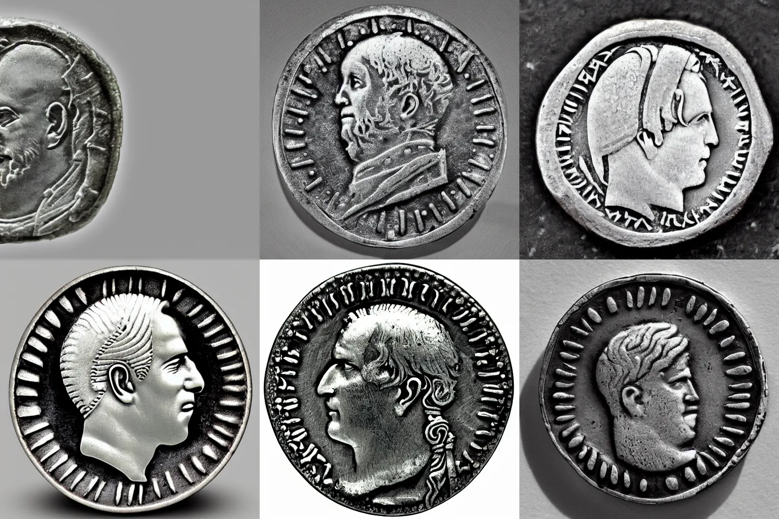 Prompt: ancient roman silver coin embossed with joseph biden, photograph