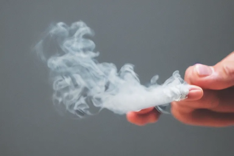 Image similar to Close-up photo of thin soft hand holding cigarette with smoke, hyper realistic
