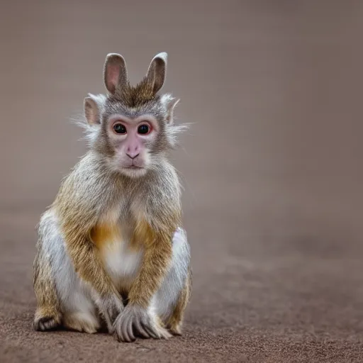 Image similar to high quality photography of rabbit cross monkey on simple blurred background from National GeoGraphic Award winning.