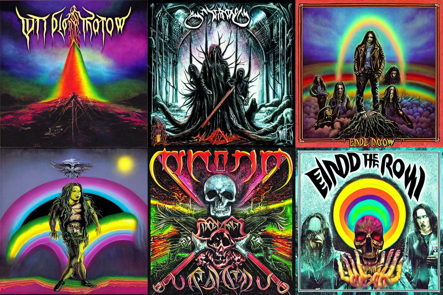 Prompt: end of the rainbow death metal album cover