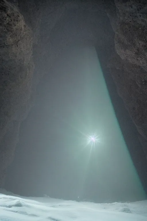 Image similar to brocken spectre, lost in the void, ice cave