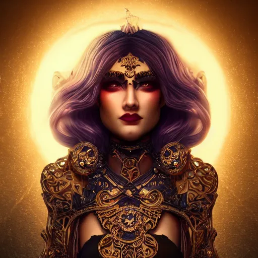 Image similar to portrait of moon sorceress, beautiful, attractive, glowing, ornate and intricate, jaw dropping, dynamic lighting, dark, menacing, intricate and detailed, 4 k octane render, age 2 0